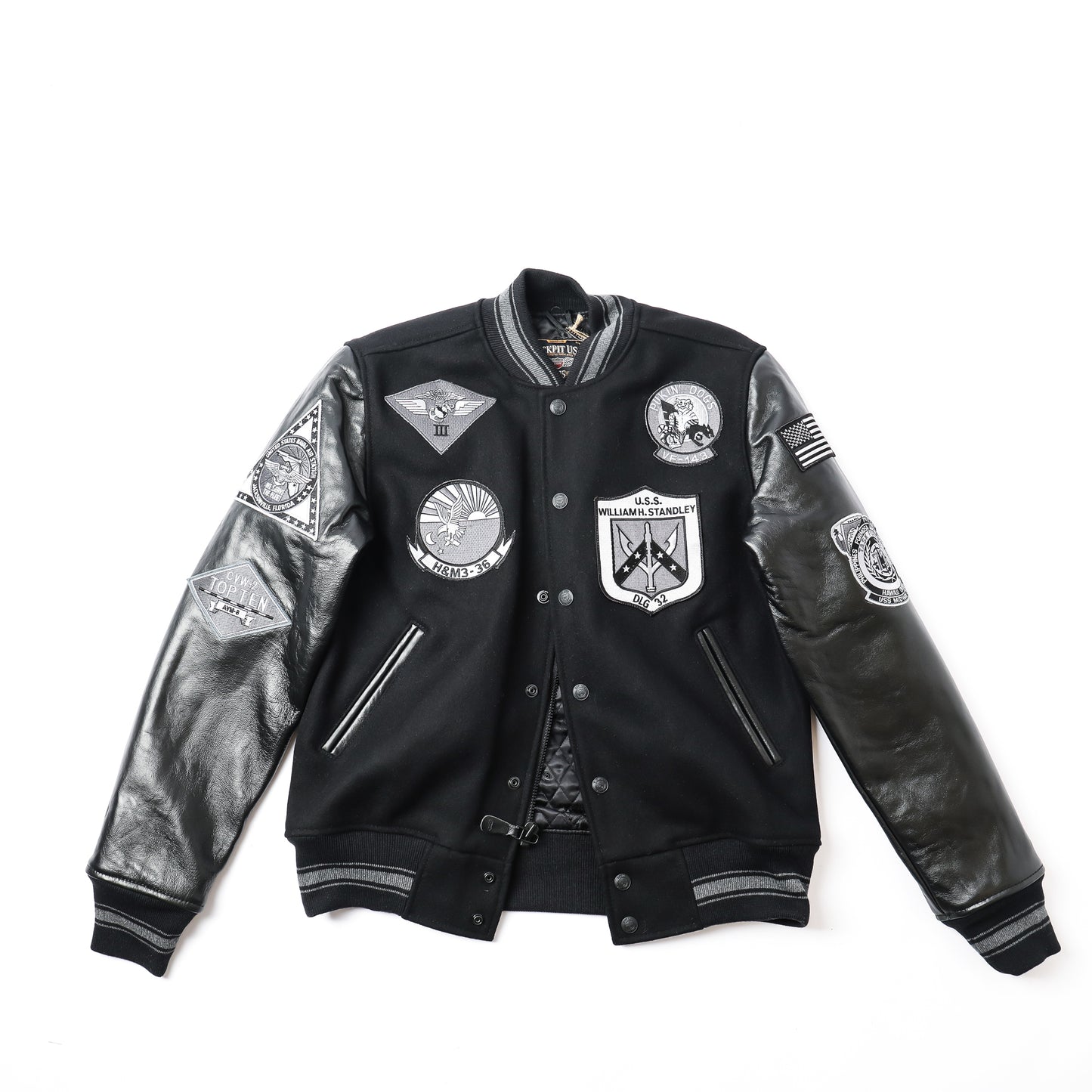 Cockpit USA Top Gun Stealth Varsity Leather Jacket