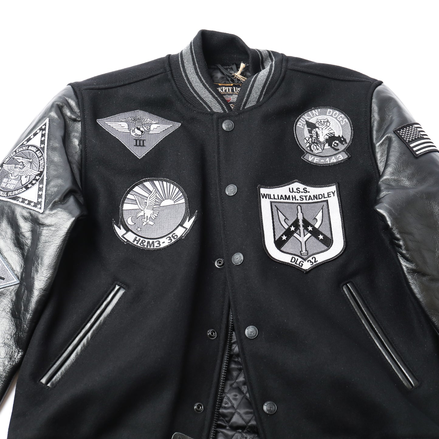 Cockpit USA Top Gun Stealth Varsity Leather Jacket