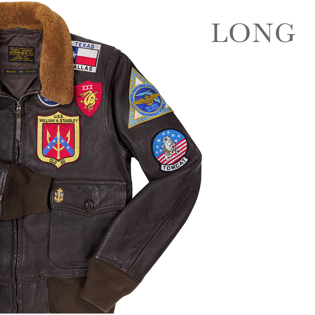 Cockpit USA Movie Hero Top Gun Navy G-1 Leather Long Jacket