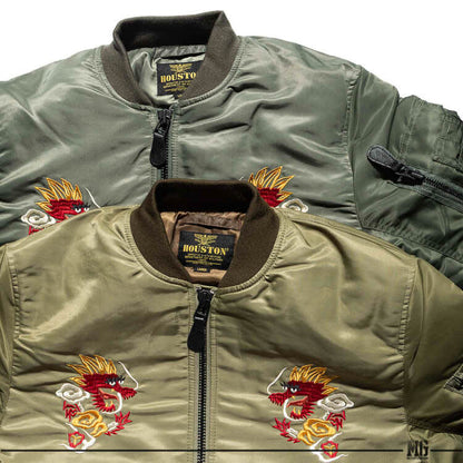 Houston Custom MA-1 Japan Embroidery Jacket Olive Drab / XL (X-Large) (7103488327864)